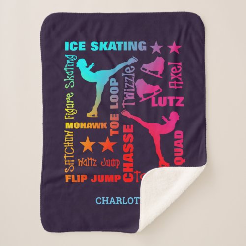 Girls Ice Skating Themed Colorful Fun Sherpa Blanket