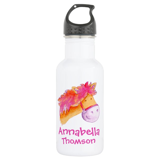 Girls id pony pink orange and white drinks bottle (Front)