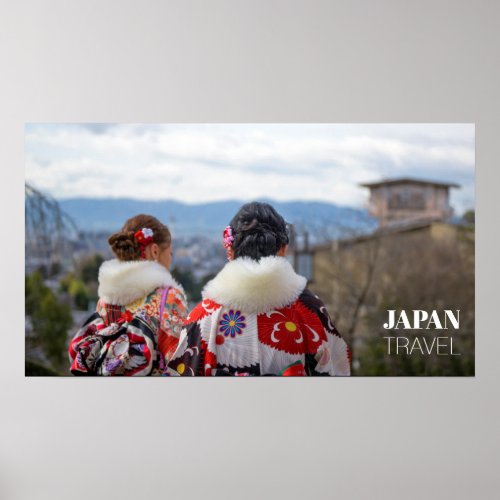 Girls in Kimono Kyoto Japan Travel Poster