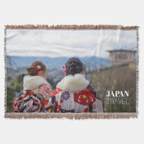 Girls in Kimono Kyoto Japan Travel Souvenir Throw Blanket