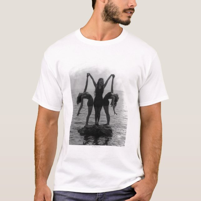 Girls in Posing on a Rock in the Water T-Shirt (Front)