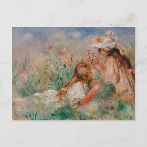 Girls in the Grass Arranging a Bouquet by Renoir _ Postcard