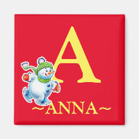 Girl's initial snowman fridge magnet