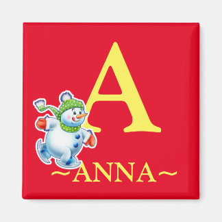 Girl's initial snowman fridge magnet