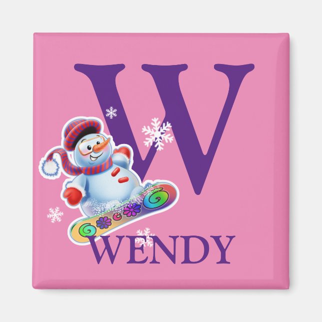 Girl's initial snowman fridge magnet (Front)