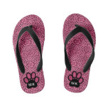 Girls Initials On Pink Cheetah Cat Paw Print Kid&#39;s Flip Flops at Zazzle