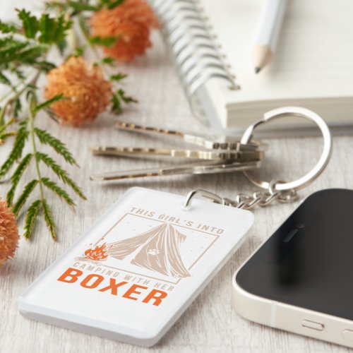 Girls Into Camping With Her Boxer Dog Lover Keychain