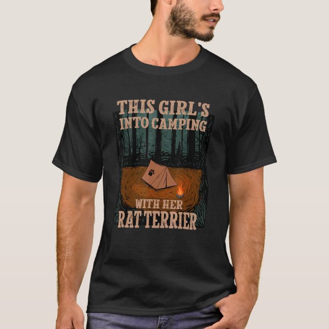 Girls Into Camping With Her Rat Terrier Dog Rattie T-Shirt (Front)
