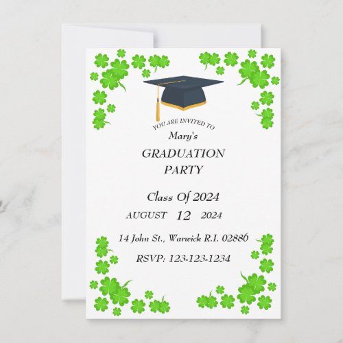 Girls Irish Clover Graduation Party Invitation