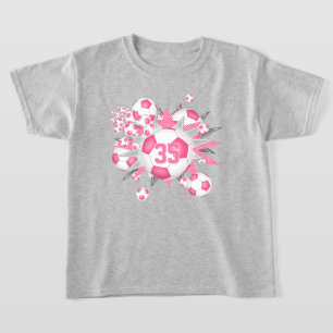 girls jersey number soccer balls stars pink T-Shirt