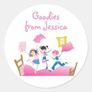 Girls Jumping on Bed Sleepover Slumber Party Classic Round Sticker
