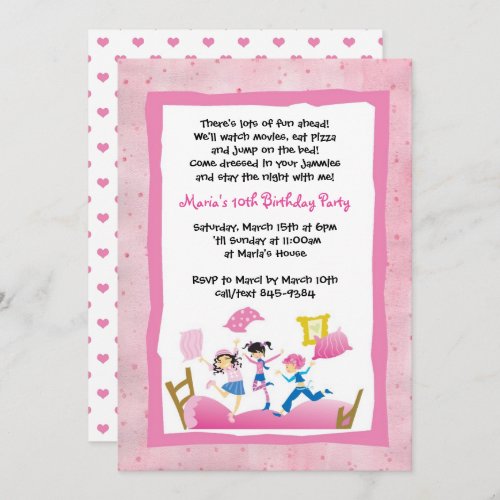 Girls Jumping on Bed Sleepover Slumber Party Invitation