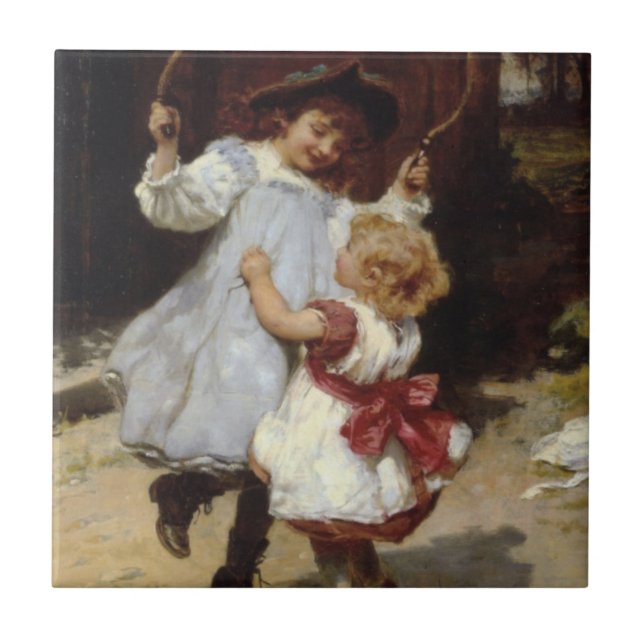 Girls Jumping with a Skipping Rope Ceramic Tile (Front)