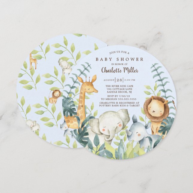 Girls Jungle Animals Boys Baby Shower Invitation (Front/Back)