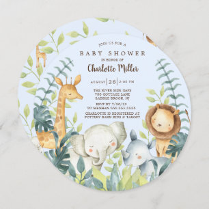 Girls Jungle Animals Boys Baby Shower Invitation