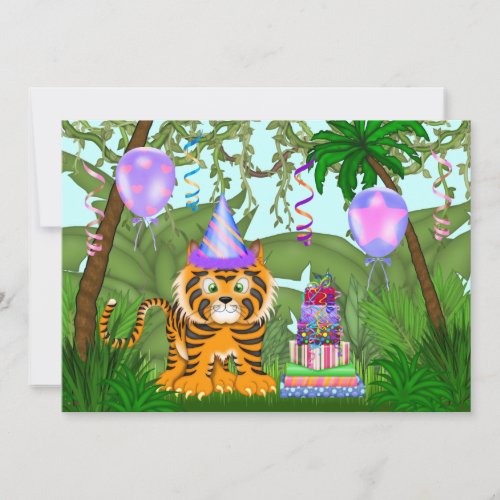 Girls Jungle Bengal Tiger Birthday Invitation