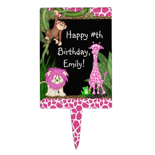 Girls Jungle Safari Birthday Cake Toppers (Front)