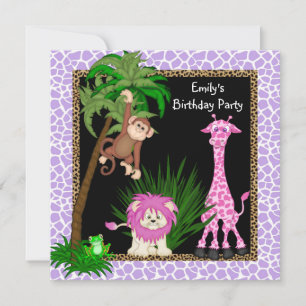 Girls Jungle Safari Birthday Party Invitations
