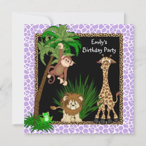Girls Jungle Safari Birthday Party Invitations