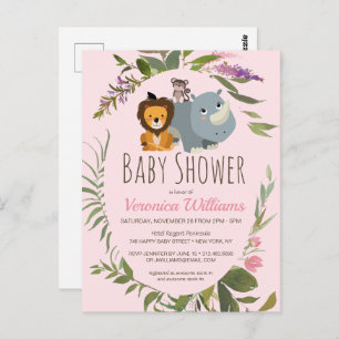 Girls Jungle Safari Pink Baby Shower Invitation Postcard