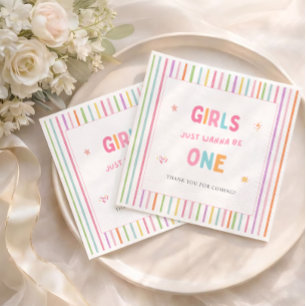 Girls Just Wanna Be One 1st Birthday Lunch Napkins