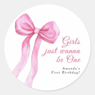 Girls just wanna be One 1st Birthday Party Classic Round Sticker