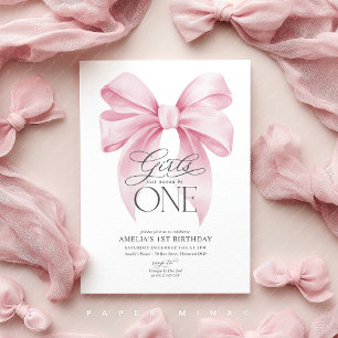 Girls just wanna be ONE 1st Birthday Pink Bow Invitation