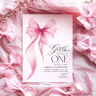 Girls just wanna be ONE 1st Birthday Pink Bow Invitation