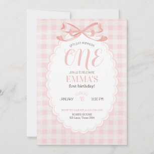Girls Just Wanna Be One 1st Birthday Pink Gingham Invitation