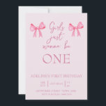 Girls just wanna be ONE. birthday invite pink<br><div class="desc">Perfect for your little princess first birthday celebration party. Pink galore and bows. What more could you want</div>