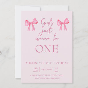 Girls just wanna be ONE. birthday invite pink