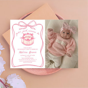 Girls Just Wanna Be One Bow 1st Birthday Photo Invitation