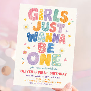 Girls Just Wanna Be One Colorful Birthday Invitation