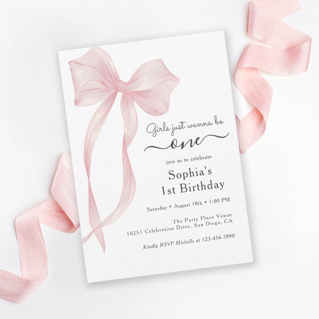 Girls Just Wanna Be One Cute 1st Birthday Party Invitation (Available in both printed and instant download digital formats.)