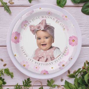 Girls Just Wanna Be One Girl 1st Birthday Photo Paper Plates