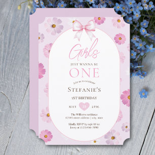 Girls Just Wanna Be One Girl Fancy One Birthday Invitation