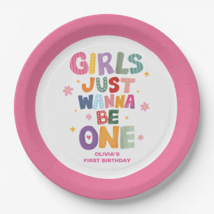 Girls Just Wanna Be One Hand Drawn First Birthday Paper Plates