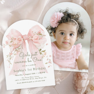 Girls Just Wanna Be One Photo 1st Birthday Invitation
