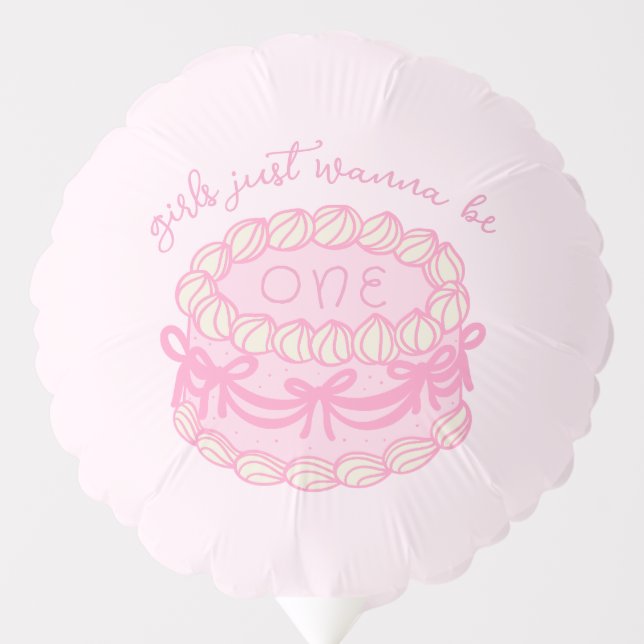 Girls Just Wanna Be One Pink Bow 1st Birthday Balloon (Front)