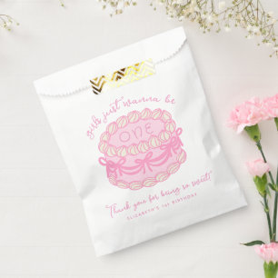Girls Just Wanna Be One Pink Bow 1st Birthday Favor Bag