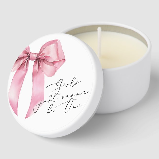 Girls just wanna be One Pink Bow 1st birthday Mini Candle Favors (Corner)