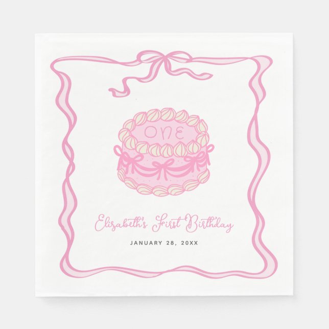 Girls Just Wanna Be One Pink Bow 1st Birthday Napkins (Front)