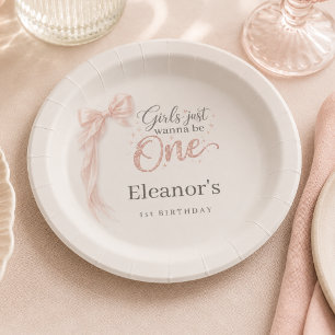 Girls Just Wanna be One Pink Bow 1st Birthday Paper Plates