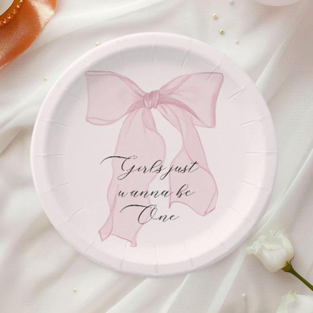 Girls Just Wanna Be One Pink Bow 1st Birthday  Paper Plates (Creator Uploaded)
