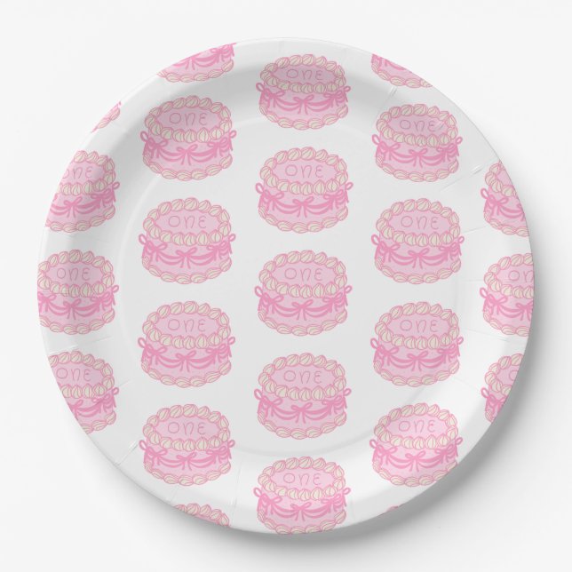 Girls Just Wanna Be One Pink Bow Birthday Paper Plates (Front)
