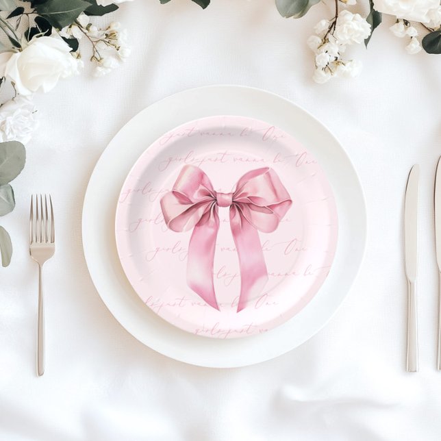 Girls just wanna be One Pink Bow Birthday Paper Plates (Creator Uploaded)