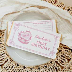 Girls Just Wanna Be One Pink Bow Cake Birthday Hershey Bar Favors