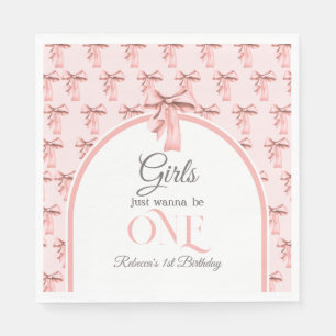 Girls Just Wanna be ONE Pink Bow First Birthday Napkins