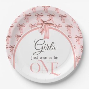 Girls Just Wanna be ONE Pink Bow First Birthday Paper Plates