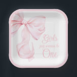 Girls just wanna be One Pink Bow Paper Plate<br><div class="desc">Pink Bow Coquette Girl 1st Birthday paper plates - Girls Just Wanna be ONE</div>